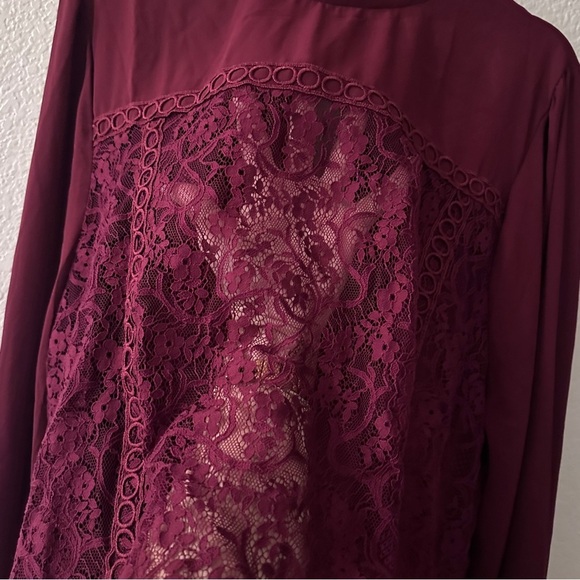 The Line of Style Burgundy Lace Blouse 3X Long Sleeve Keyhole Back Romantic Boho - Picture 9 of 9
